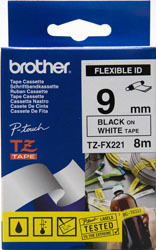 TXFX221 9mm x 8m Black Text on White Flexi Tape