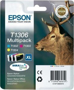 Stylus Office B42WD T1306 CMY Ink Cartridge Multipack (10.1ml each)