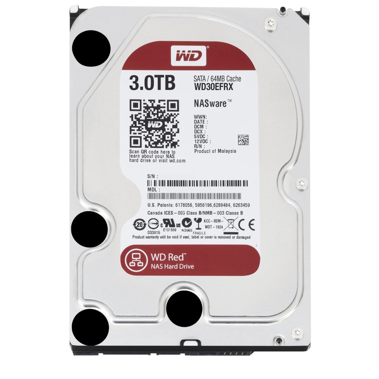 Western Digital Red NAS Hard Drive WD30EFRX 3TB IntelliPower 64MB Cache SATA 6.0Gb/s 3.5" Internal Hard Drive WD30EFRX