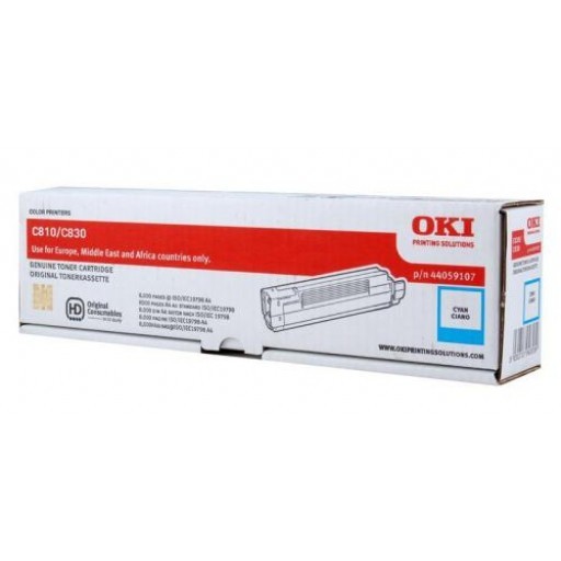 Oki 44059107 Toner Cartridge Cyan, C810, C830- Genuine