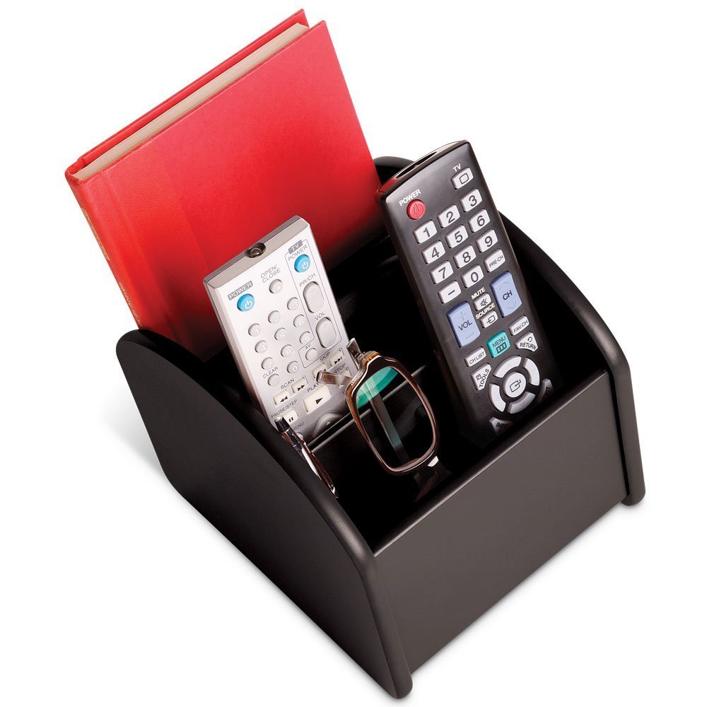 Gerald TV Remote Control Spinning Caddy - Revolving Wood Valet Organizer for Television Remotes Brown