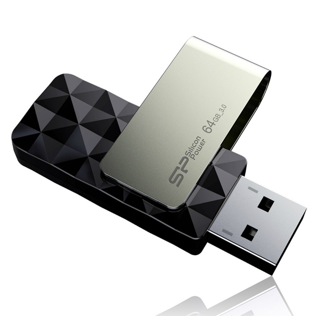 Silicon Power 64GB Blaze B30 USB 3.0 Swivel Flash Drive R/W up to 120/50 MB/s, Black