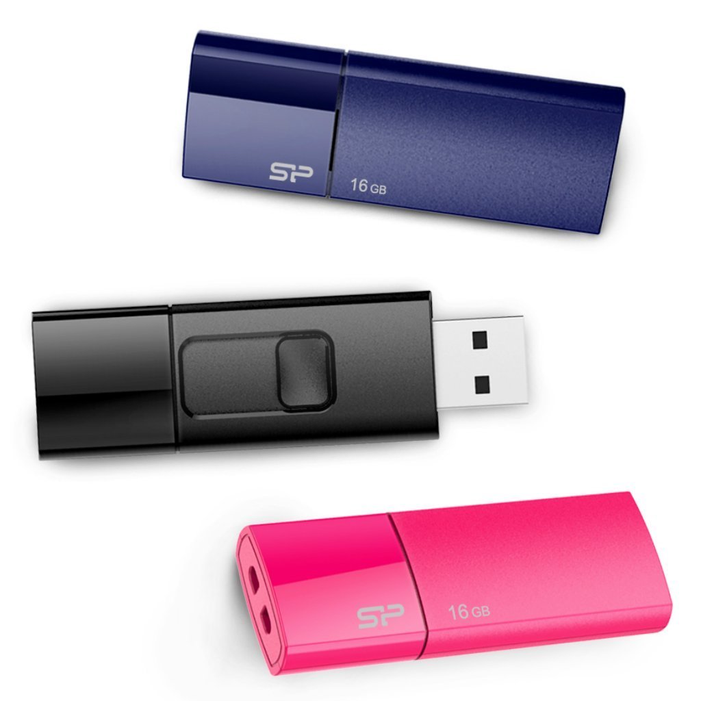 Silicon Power 16GB 3-Pack Ultima U05 USB 2.0 Flash Drive, Blue/Pink/Black (SP048GBUF2U05VCM)