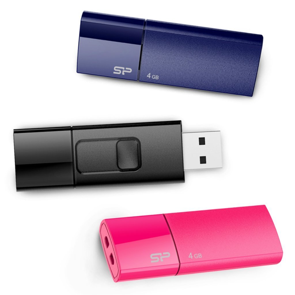 Silicon Power 4GB 3-Pack Ultima U05 USB 2.0 Flash Drive, Blue/Pink/Black (SP012GBUF2U05VCM)