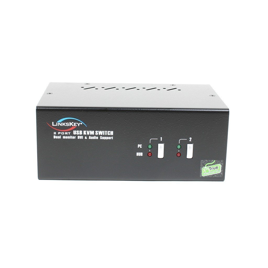 Linkskey 2-Port Dual Monitor DVI/DVI USB Audio and Microphone KVM Switch with Cables