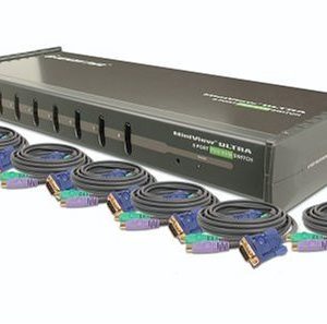 IOGEAR 8-Port KVM Switch with (4) 6-Ft. Long and (4)10-Ft. Long KVM Cables GCS138KIT