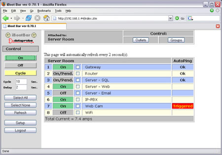 Dataprobe iBootBar Web Interface